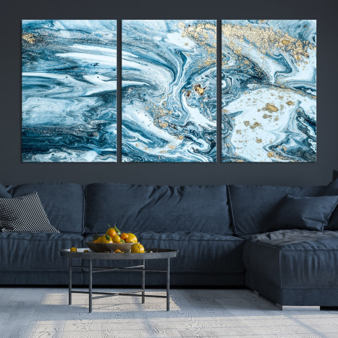 Modern Ice Blue Abstract Canvas Print Wall Art Framed Premium Giclee Canvas