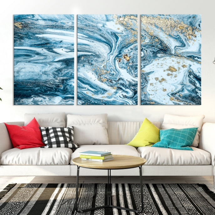 Modern Ice Blue Abstract Canvas Print Wall Art Framed Premium Giclee Canvas