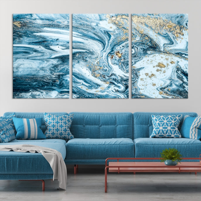 Modern Ice Blue Abstract Canvas Print Wall Art Framed Premium Giclee Canvas