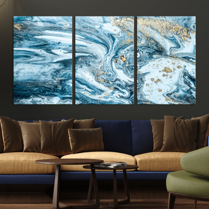 Modern Ice Blue Abstract Canvas Print Wall Art Framed Premium Giclee Canvas