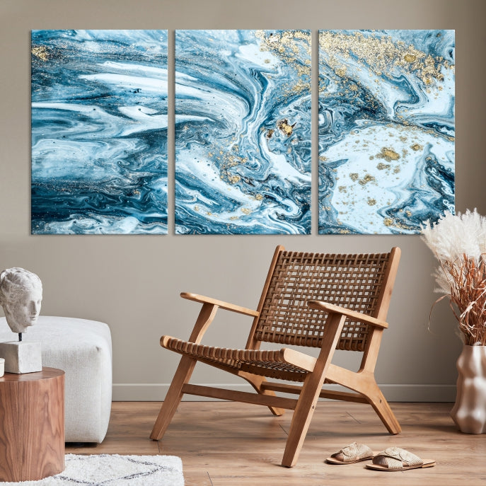 Modern Ice Blue Abstract Canvas Print Wall Art Framed Premium Giclee Canvas