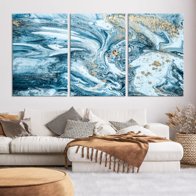 Modern Ice Blue Abstract Canvas Print Wall Art Framed Premium Giclee Canvas