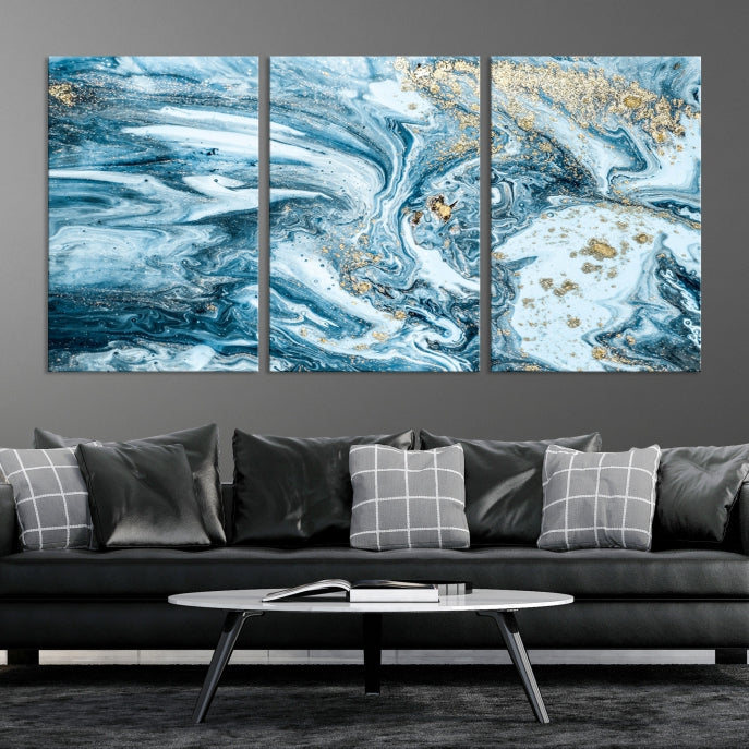 Modern Ice Blue Abstract Canvas Print Wall Art Framed Premium Giclee Canvas