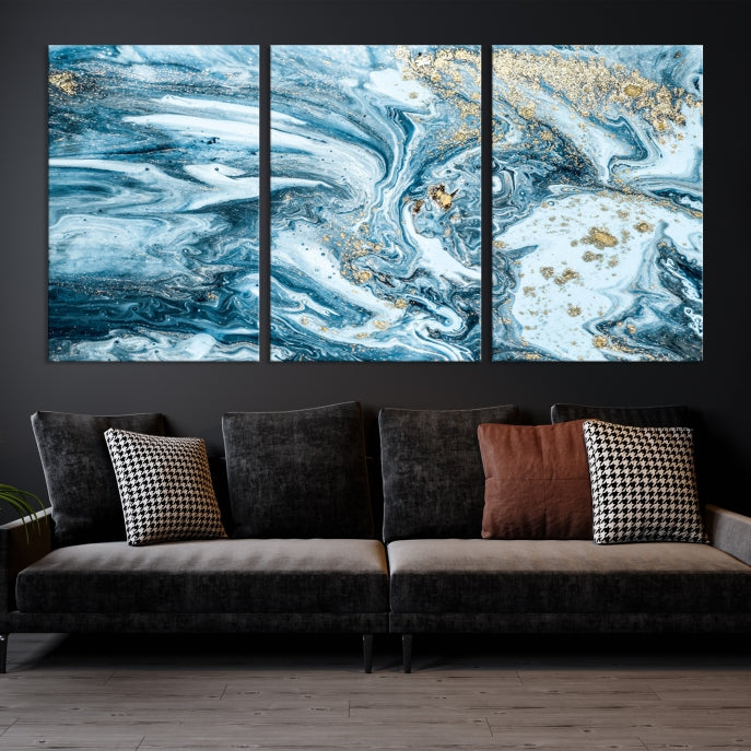 Modern Ice Blue Abstract Canvas Print Wall Art Framed Premium Giclee Canvas