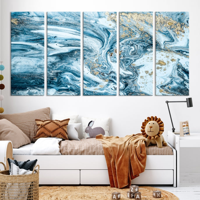 Modern Ice Blue Abstract Canvas Print Wall Art Framed Premium Giclee Canvas