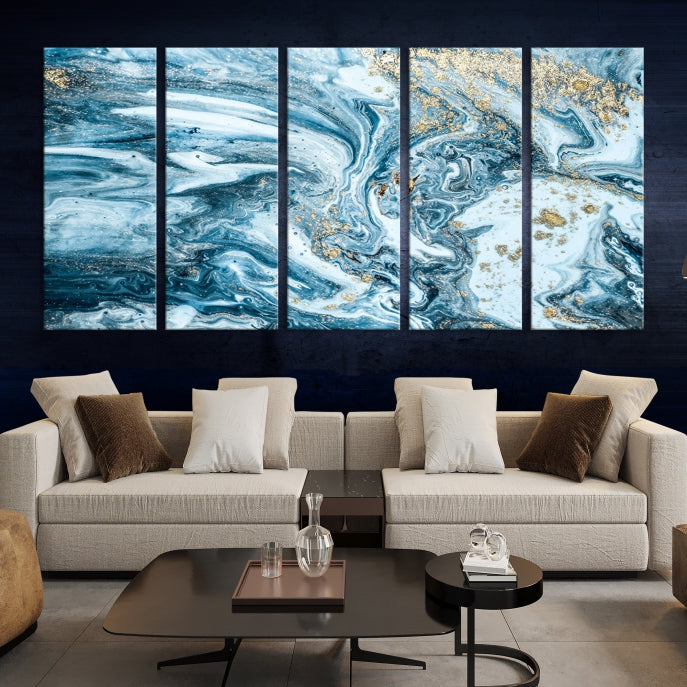 Modern Ice Blue Abstract Canvas Print Wall Art Framed Premium Giclee Canvas