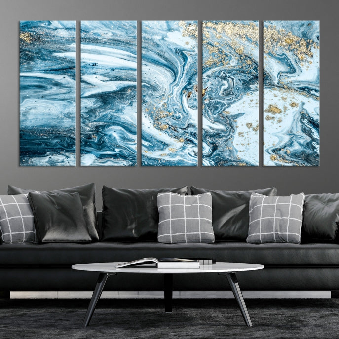 Modern Ice Blue Abstract Canvas Print Wall Art Framed Premium Giclee Canvas