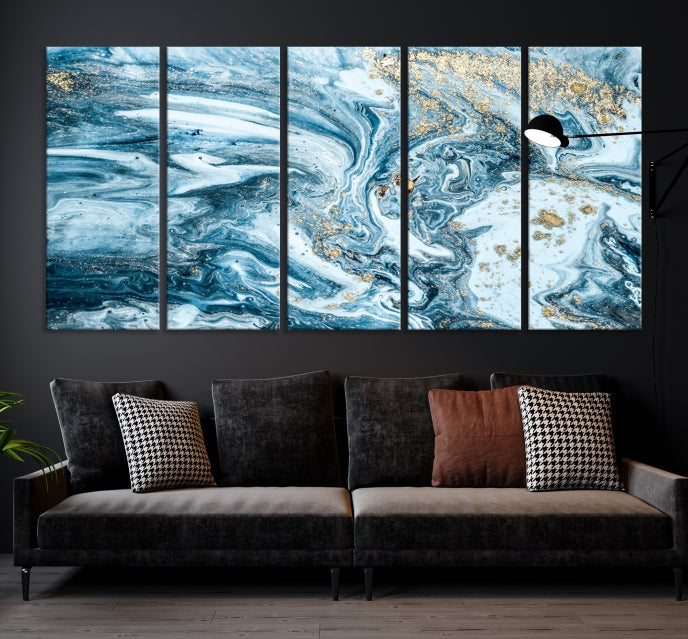 Modern Ice Blue Abstract Canvas Print Wall Art Framed Premium Giclee Canvas