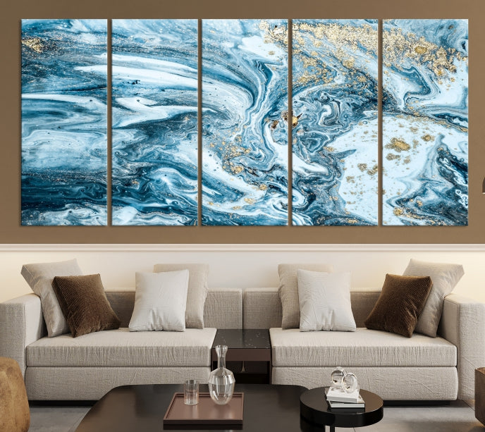 Modern Ice Blue Abstract Canvas Print Wall Art Framed Premium Giclee Canvas