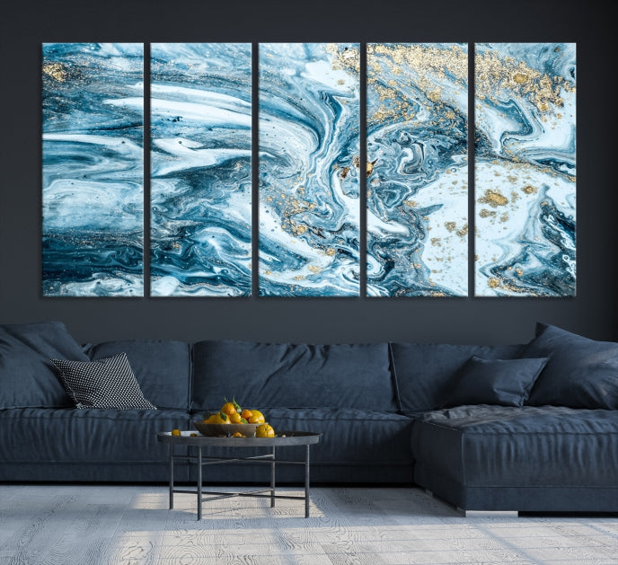 Modern Ice Blue Abstract Canvas Print Wall Art Framed Premium Giclee Canvas