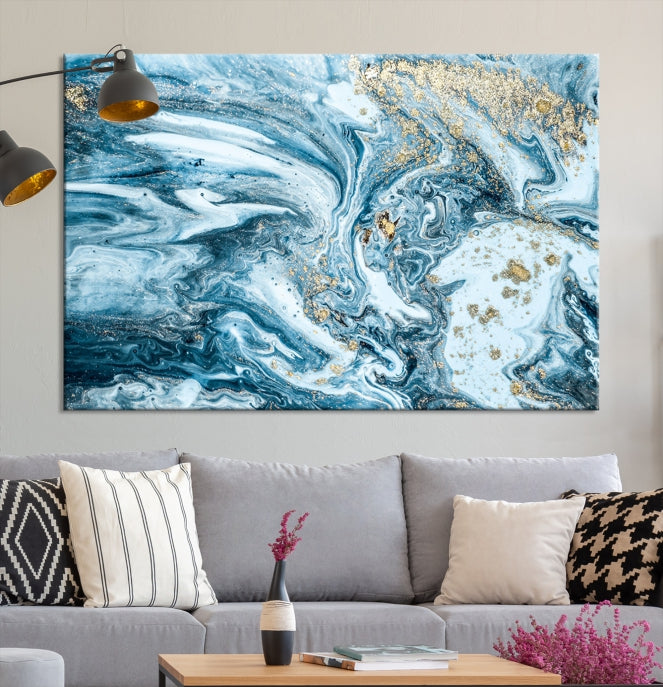 Modern Ice Blue Abstract Canvas Print Wall Art Framed Premium Giclee Canvas