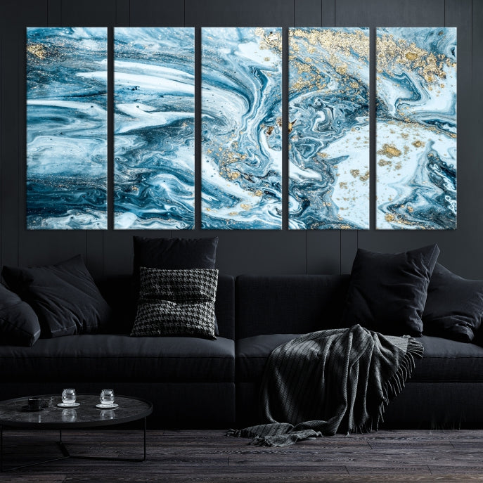 Modern Ice Blue Abstract Canvas Print Wall Art Framed Premium Giclee Canvas