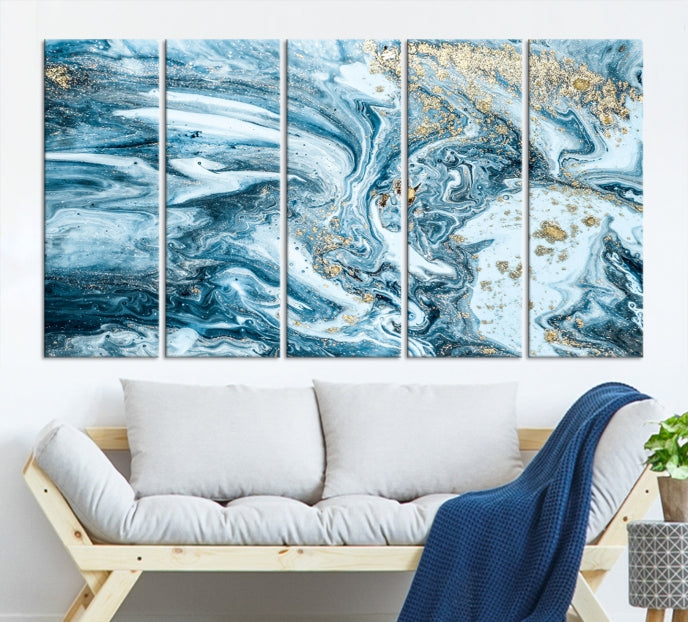 Modern Ice Blue Abstract Canvas Print Wall Art Framed Premium Giclee Canvas