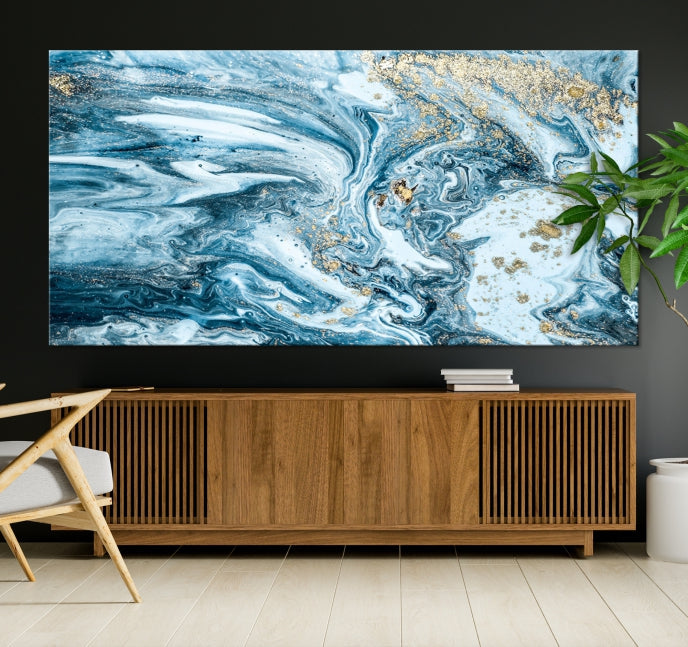 Modern Ice Blue Abstract Canvas Print Wall Art Framed Premium Giclee Canvas