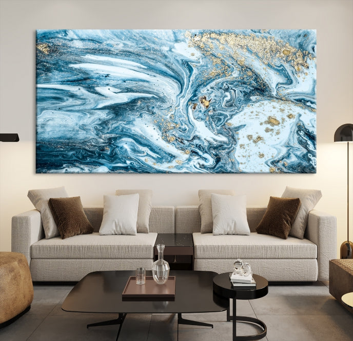 Modern Ice Blue Abstract Canvas Print Wall Art Framed Premium Giclee Canvas