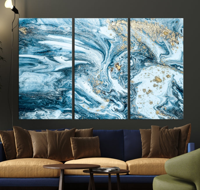 Modern Ice Blue Abstract Canvas Print Wall Art Framed Premium Giclee Canvas