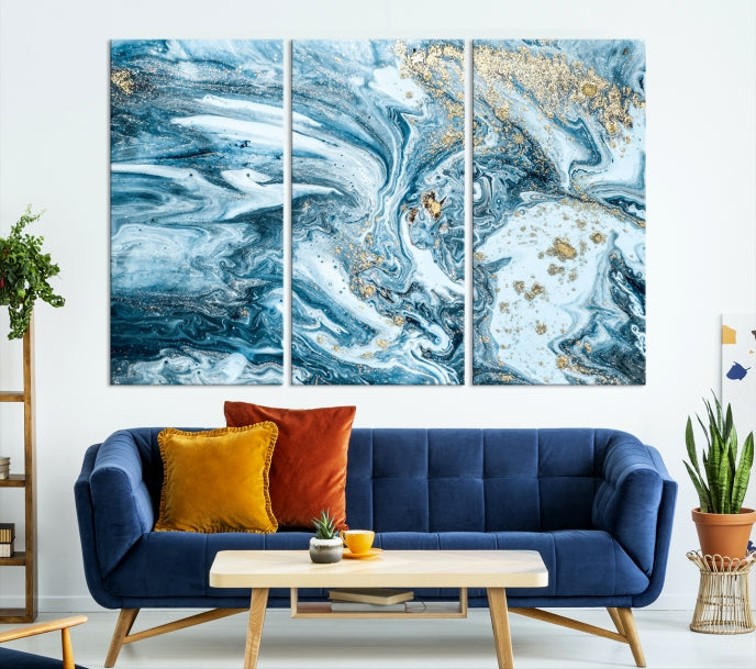 Modern Ice Blue Abstract Canvas Print Wall Art Framed Premium Giclee Canvas