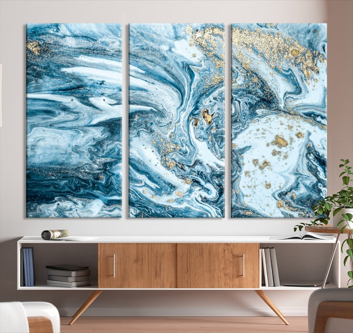 Modern Ice Blue Abstract Canvas Print Wall Art Framed Premium Giclee Canvas