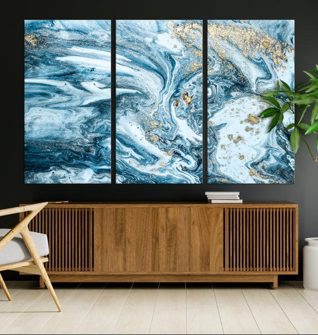 Modern Ice Blue Abstract Canvas Print Wall Art Framed Premium Giclee Canvas