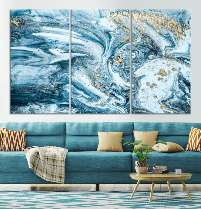 Modern Ice Blue Abstract Canvas Print Wall Art Framed Premium Giclee Canvas