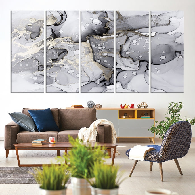 Modern Marble Effect Abstract Painting on Giclee Canvas Wall Art Print