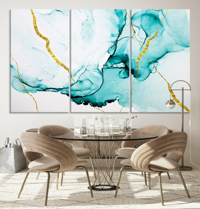 Modern Turquoise Gold Abstract Painting on Original Canvas Wall Art Giclee Print