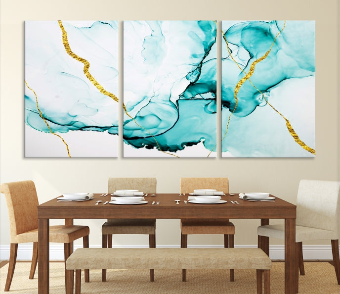 Modern Turquoise Gold Abstract Painting on Original Canvas Wall Art Giclee Print