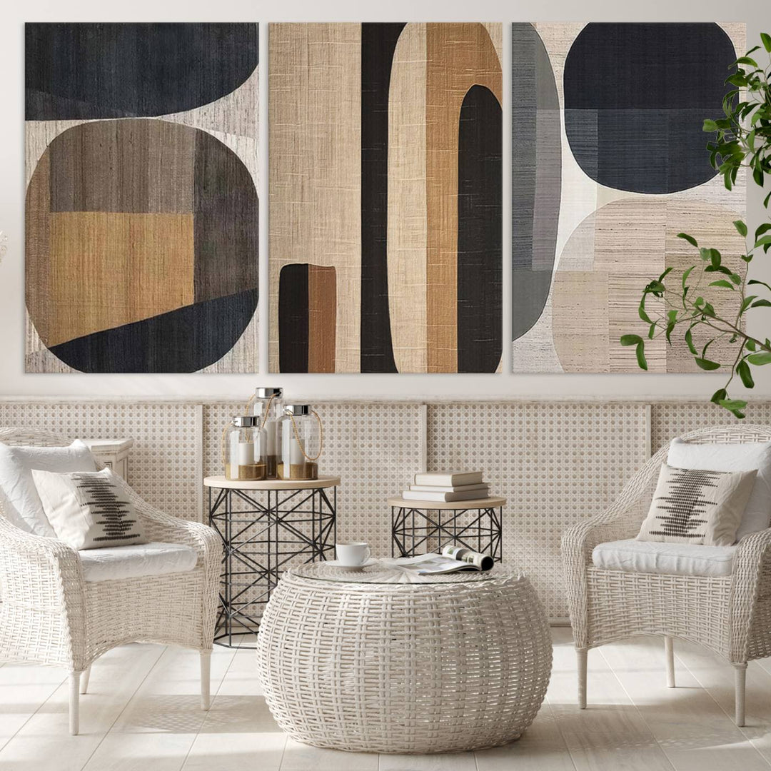 Modern Wabi Sabi Abstract Wall Art Canvas Print - Minimalist Geometric Design for Dining Room, Living Room, or Office, Ready to Hang