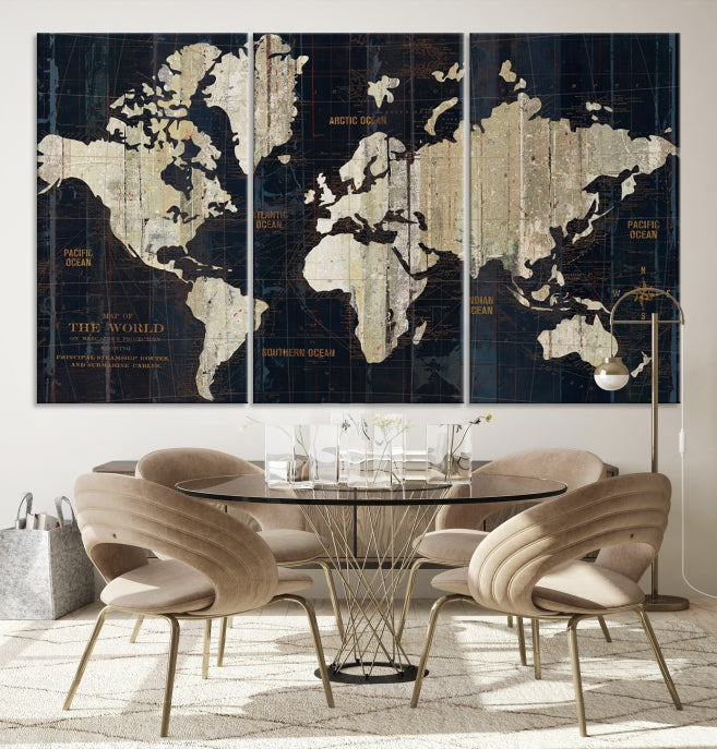 Modern World Map Canvas Art Print Living Room Above Bed Wall Decor