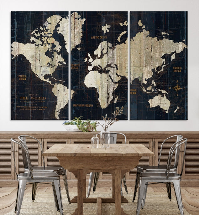 Modern World Map Canvas Art Print Living Room Above Bed Wall Decor