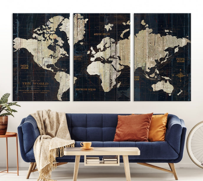 Modern World Map Canvas Art Print Living Room Above Bed Wall Decor