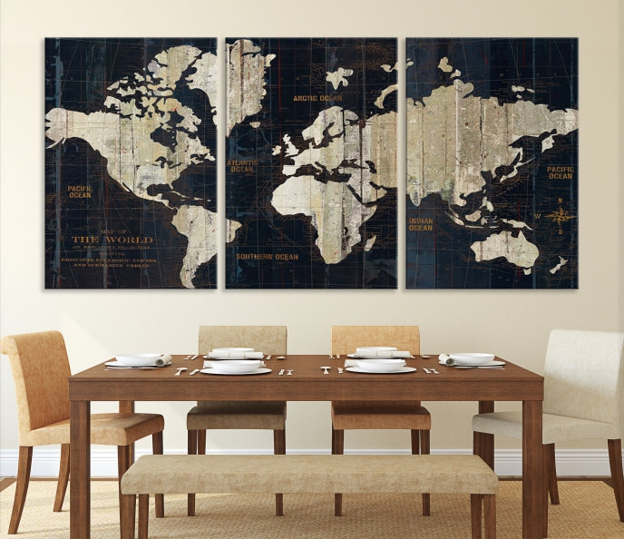 Modern World Map Canvas Art Print Living Room Above Bed Wall Decor