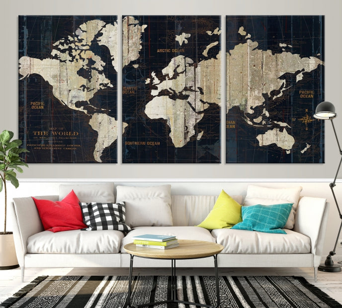 Modern World Map Canvas Art Print Living Room Above Bed Wall Decor