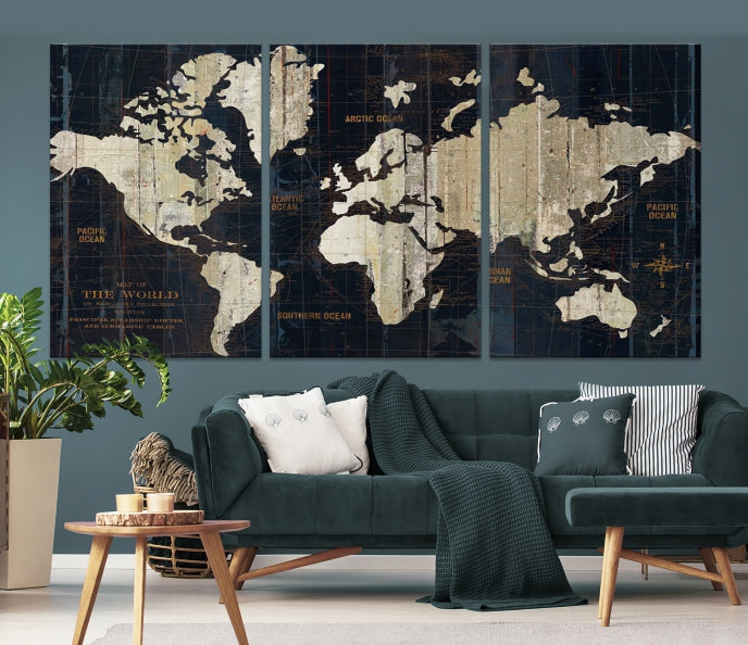 Modern World Map Canvas Art Print Living Room Above Bed Wall Decor