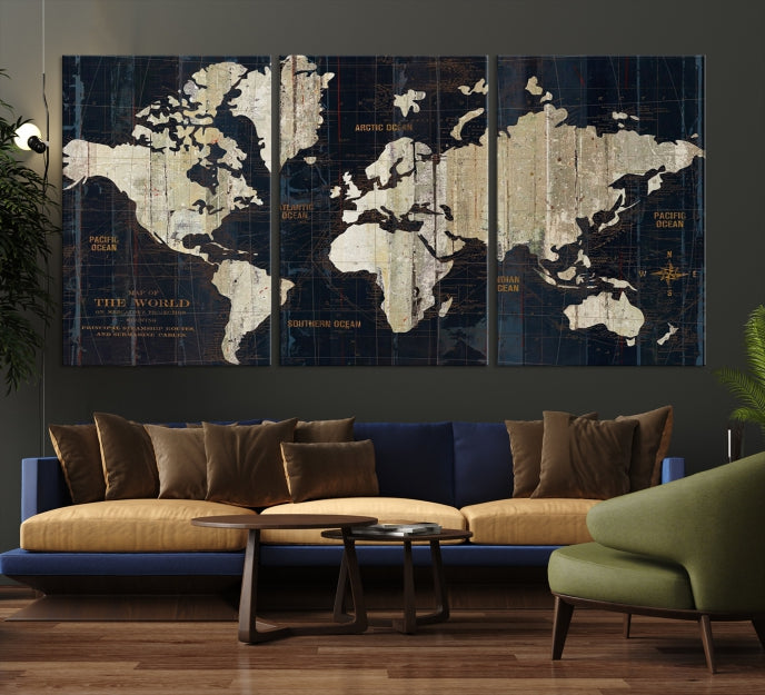 Modern World Map Canvas Art Print Living Room Above Bed Wall Decor