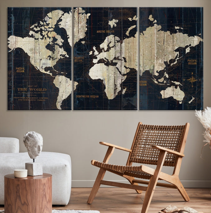 Modern World Map Canvas Art Print Living Room Above Bed Wall Decor