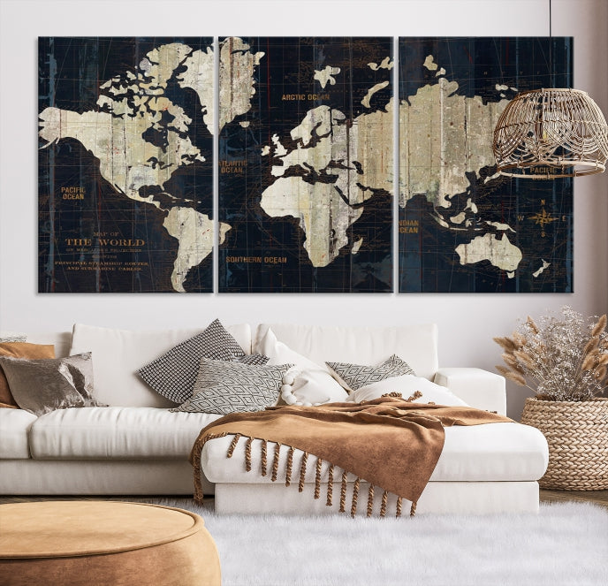 Modern World Map Canvas Art Print Living Room Above Bed Wall Decor