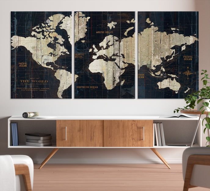 Modern World Map Canvas Art Print Living Room Above Bed Wall Decor