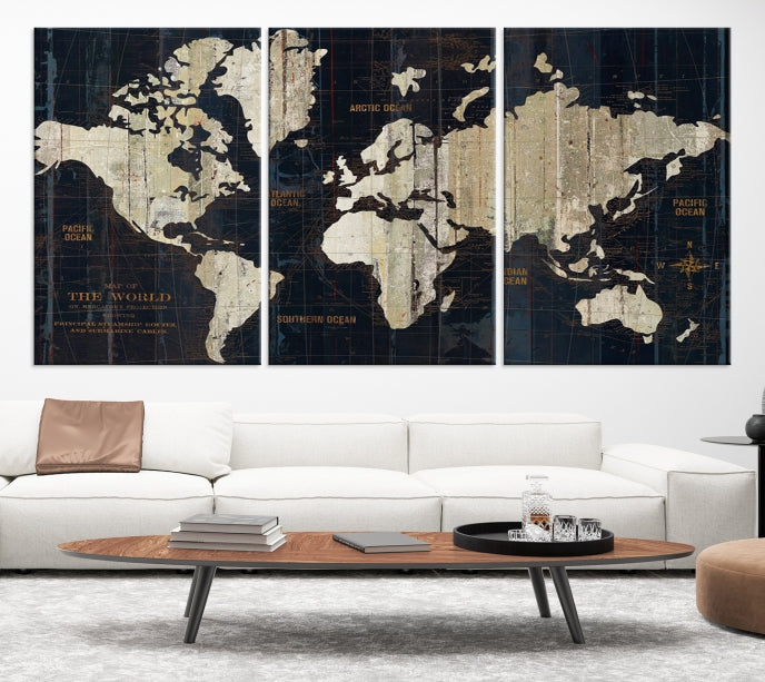 Modern World Map Canvas Art Print Living Room Above Bed Wall Decor