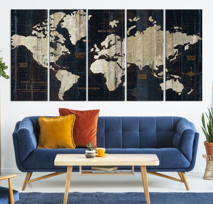 Modern World Map Canvas Art Print Living Room Above Bed Wall Decor