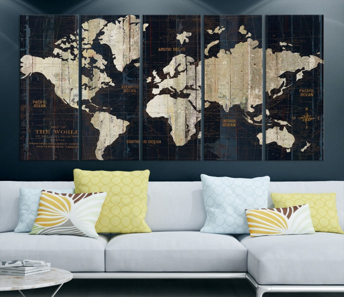 Modern World Map Canvas Art Print Living Room Above Bed Wall Decor