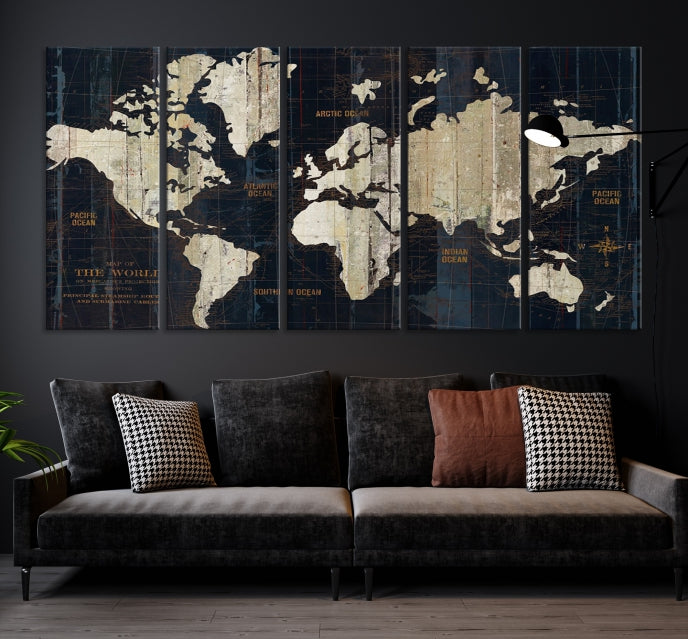 Modern World Map Canvas Art Print Living Room Above Bed Wall Decor