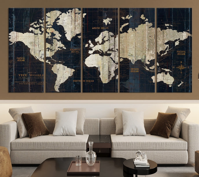 Modern World Map Canvas Art Print Living Room Above Bed Wall Decor