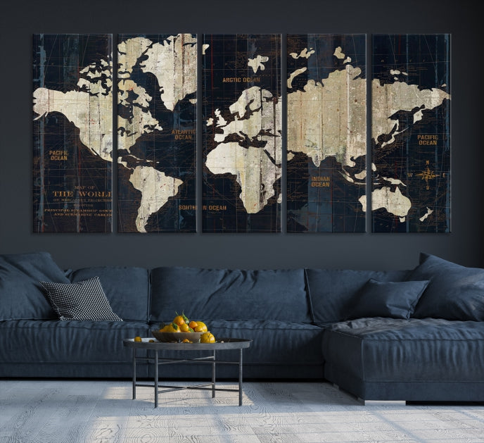 Modern World Map Canvas Art Print Living Room Above Bed Wall Decor