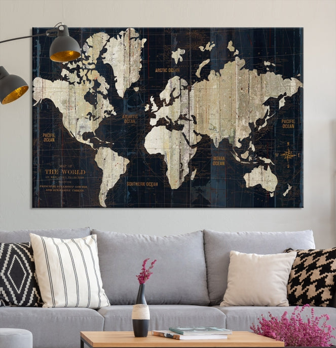 Modern World Map Canvas Art Print Living Room Above Bed Wall Decor