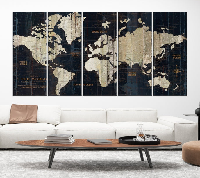 Modern World Map Canvas Art Print Living Room Above Bed Wall Decor