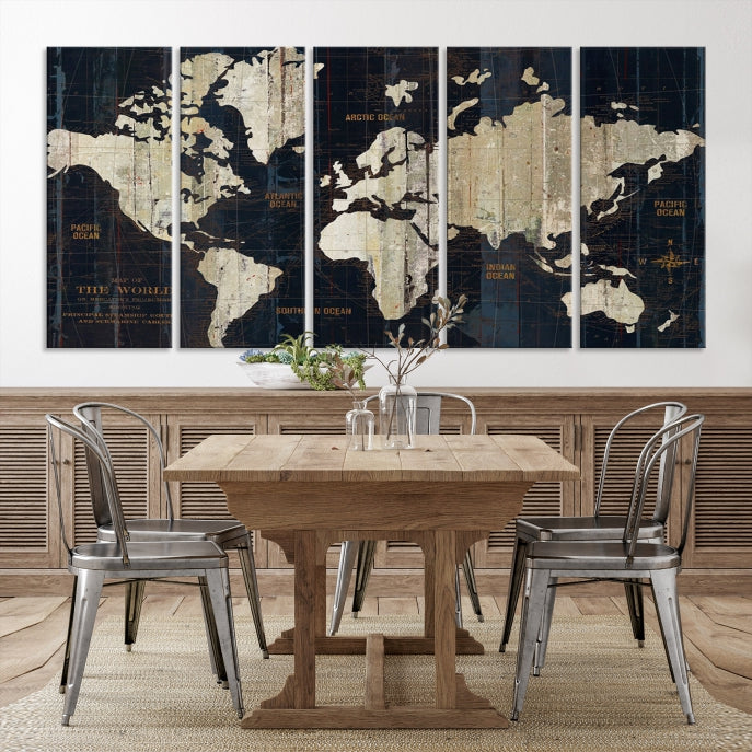 Modern World Map Canvas Art Print Living Room Above Bed Wall Decor