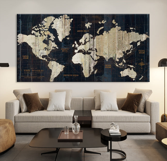 Modern World Map Canvas Art Print Living Room Above Bed Wall Decor