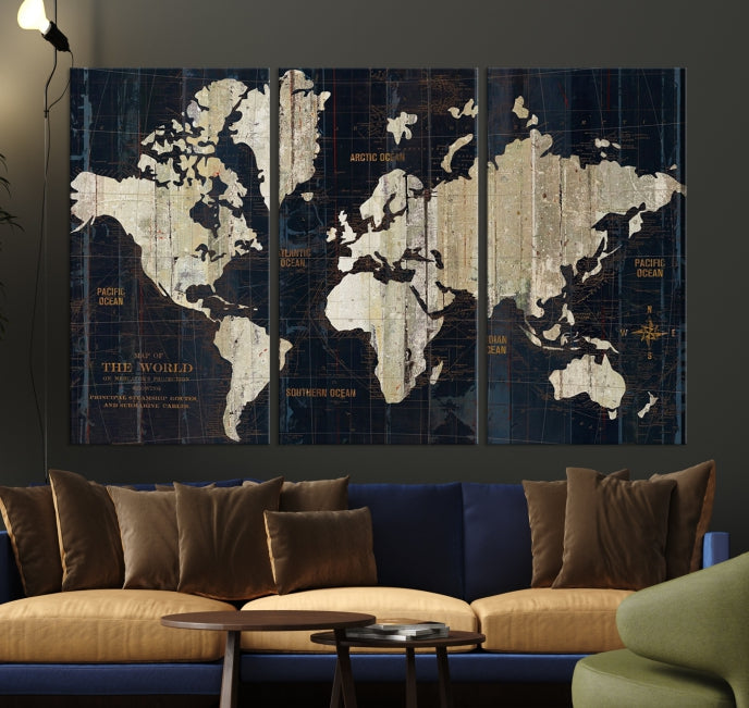 Modern World Map Canvas Art Print Living Room Above Bed Wall Decor