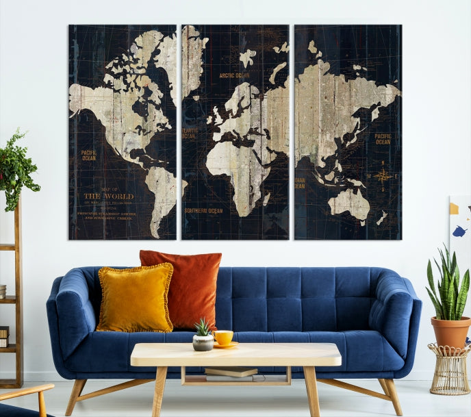 Modern World Map Canvas Art Print Living Room Above Bed Wall Decor